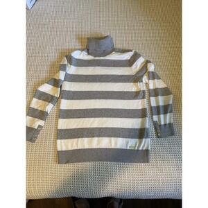 Tommy‎ Hilfiger Sweater Striped Turtleneck Gray White Button Cuff Women's Large
